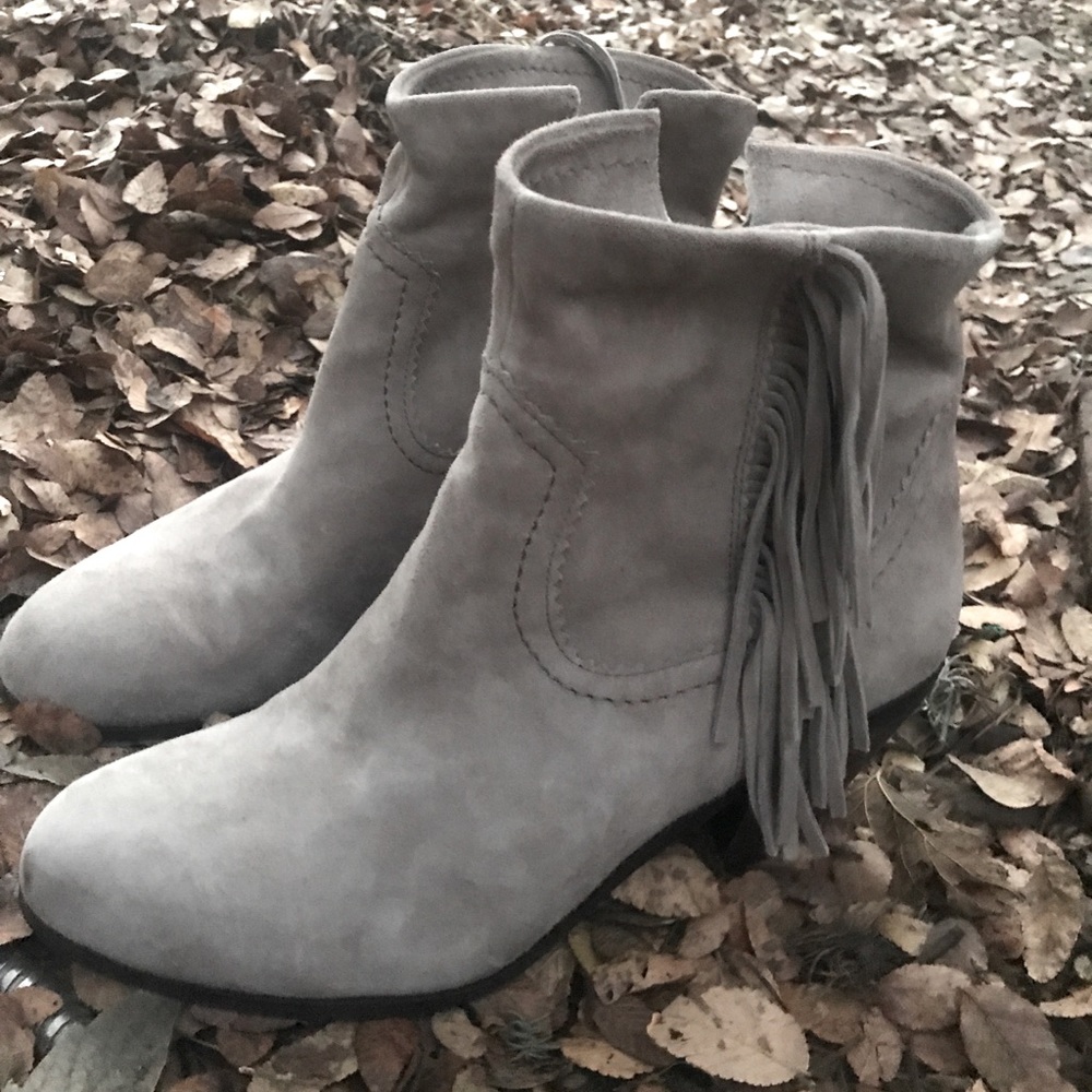 grey Sam Edelman suede fringe ankle boots 10.5
